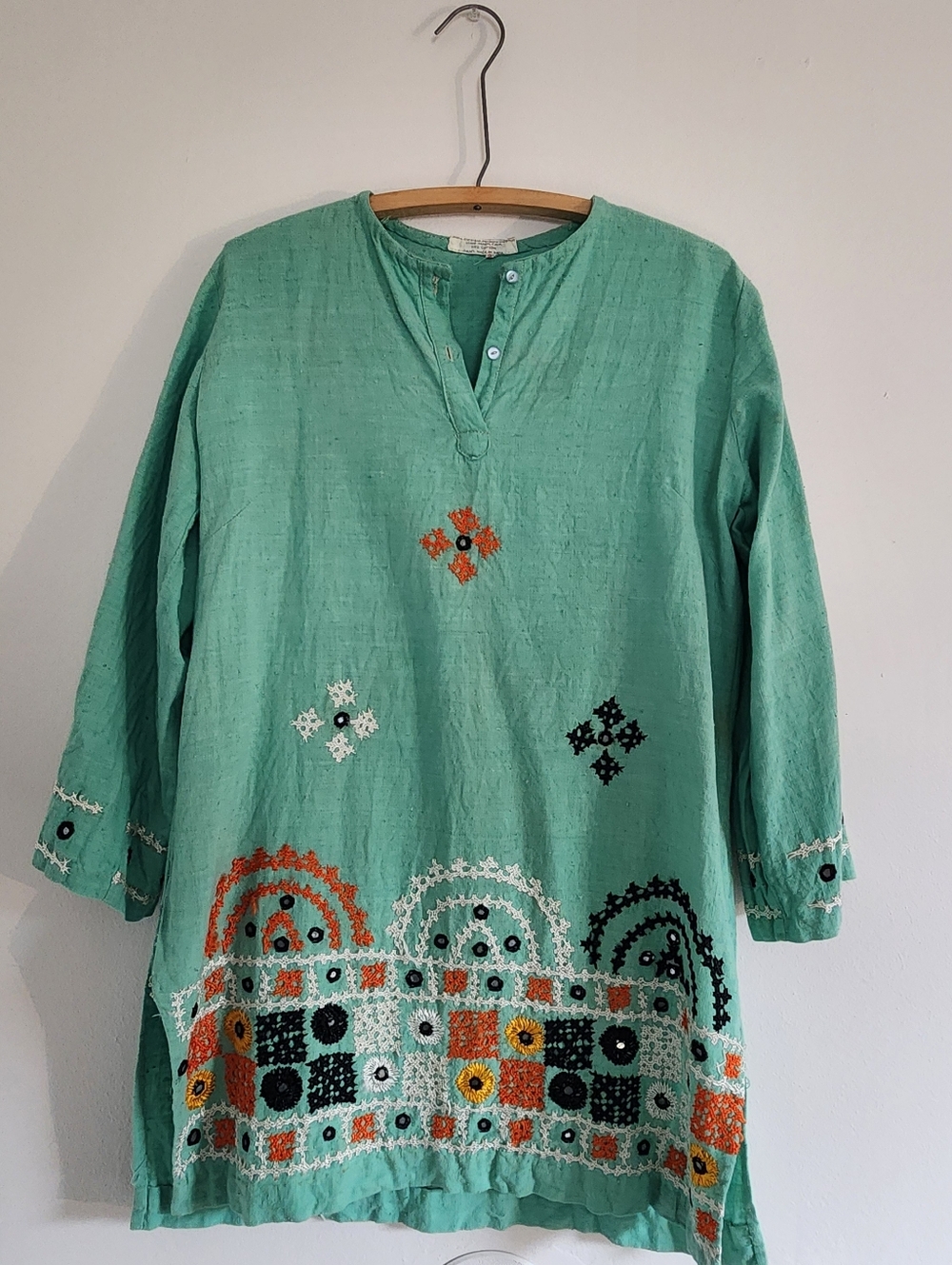 Handmade Turquoise Embroidered Cotton Tunic